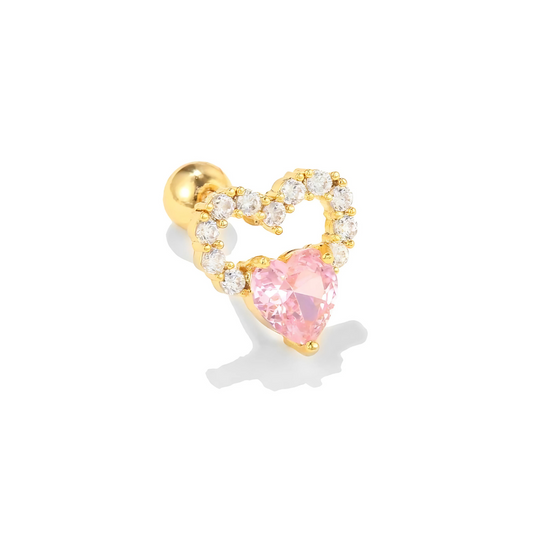 Heart-Shaped Piercing with CZ Stones & Pink Gem