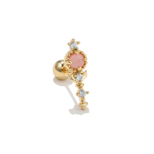 Gold-Plated Pink Crystal Dangling Piercing
