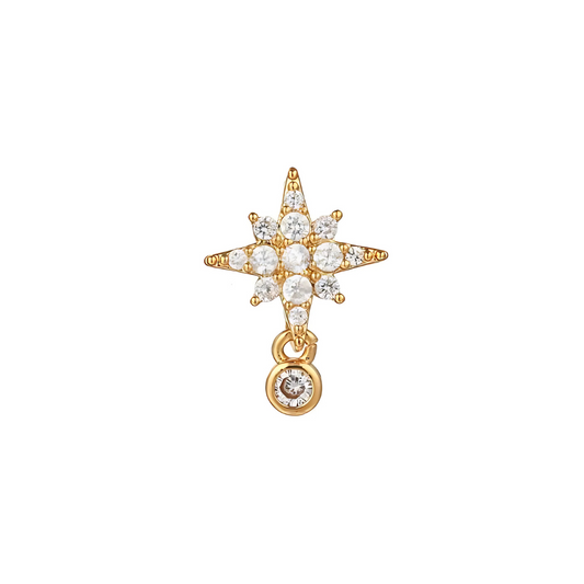 Gold-Plated North Star Piercing with Dangling Crystal Charm