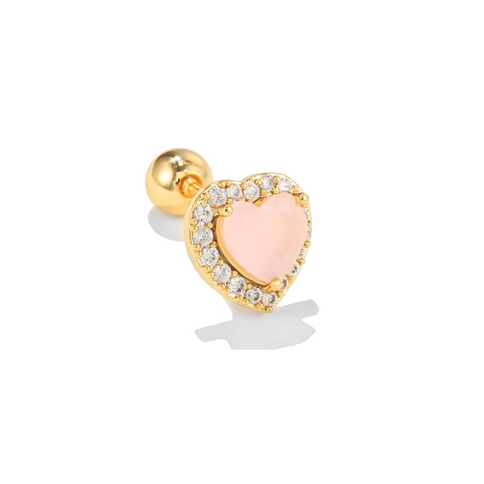 Gold-Plated Pink Heart CZ Piercing Stud