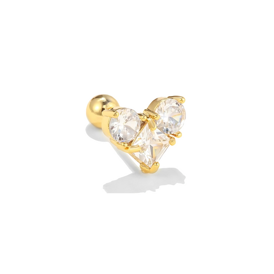 Gold-Plated Heart-Shaped CZ Piercing Stud