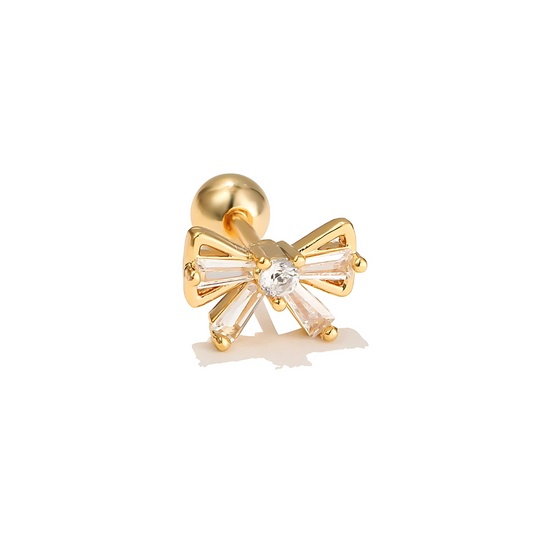 Gold-Plated Bow CZ Piercing Stud