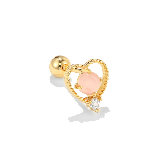 Gold-Plated Heart & Pink Stone CZ Piercing Stud