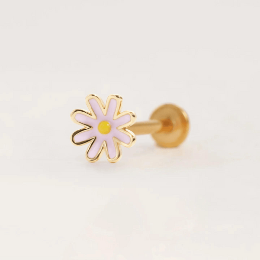 Piercing a perno con fiore di margherita rosa e schiena piatta (16G)