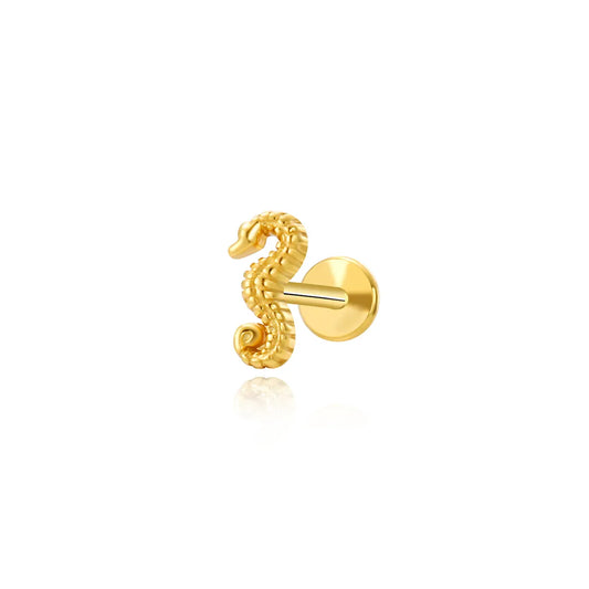 Mini Seahorse Flat Back Stud Earring (18G)