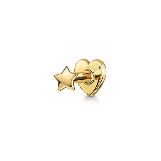 Piercing Labret a forma di cuore con stella semplice