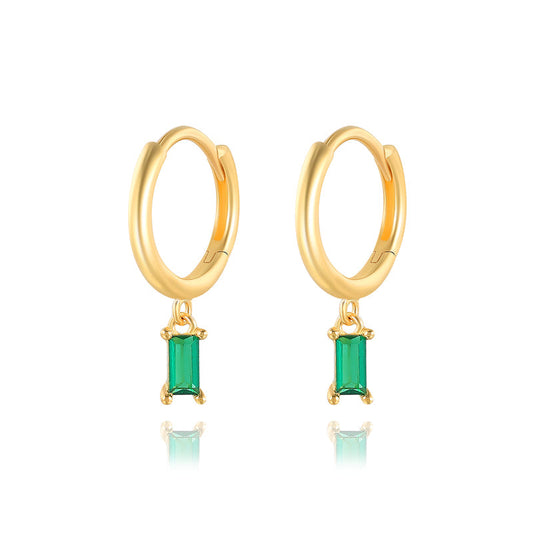 Rectangular Emerald CZ Hoop Earrings