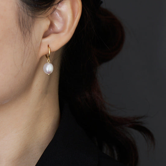 Minimal Freshwater Pearl Hoop Earrings