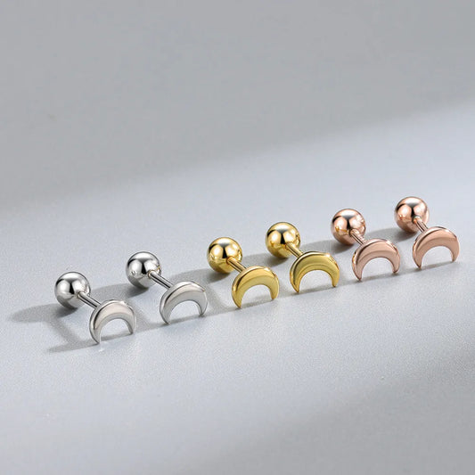 Plain Moon Barbell Stud Earrings (20G)