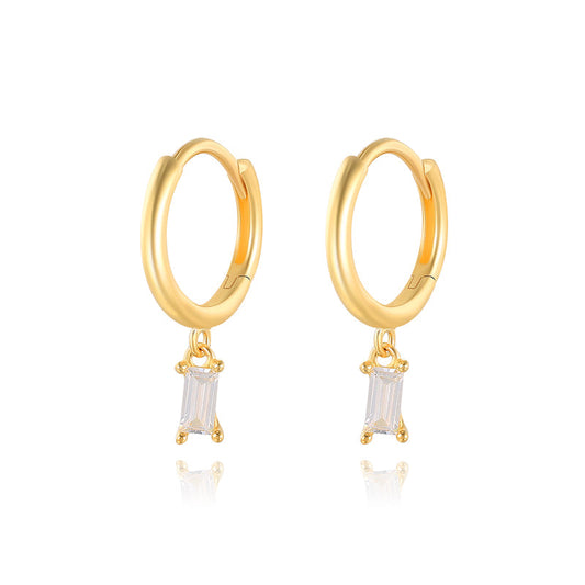 Rectangular White CZ Hoop Earrings