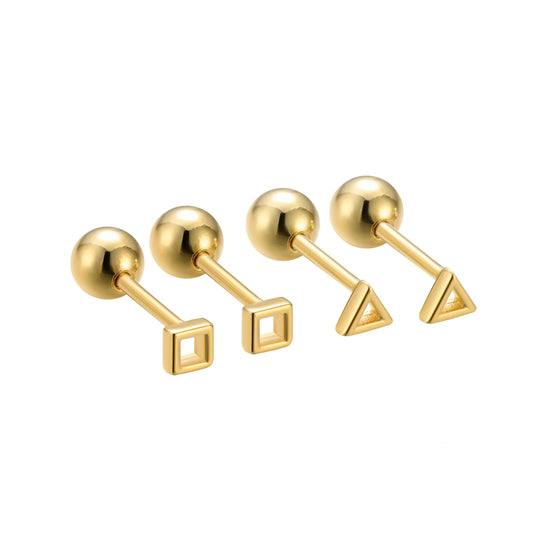 Simple Square & Triangle Barbell Stud Earrings (20G)