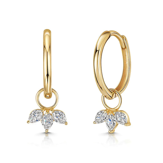 Crystal Three-Petal Hoop Earrings