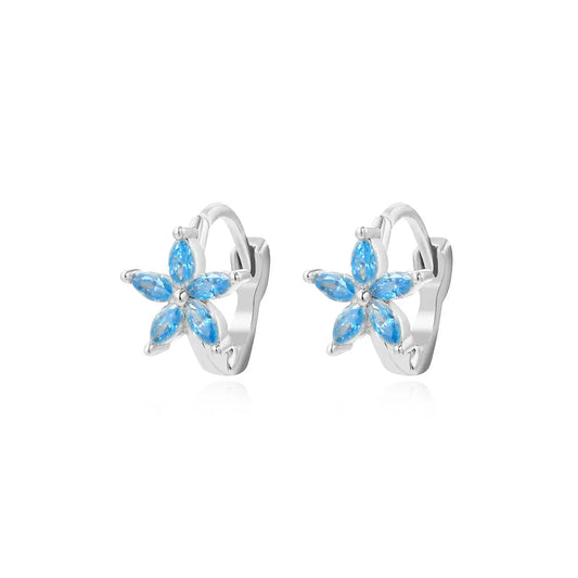 AQUAMARINE LIGHT BLUE FLOWER SMALL HOOP EARRING