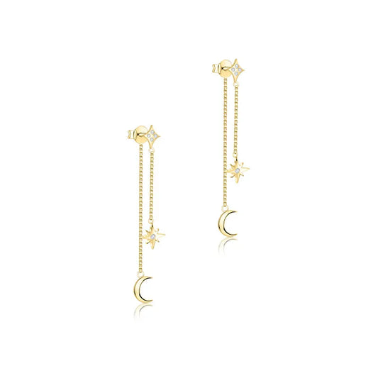 Crescent Moon & Northern Star Threader Earrings