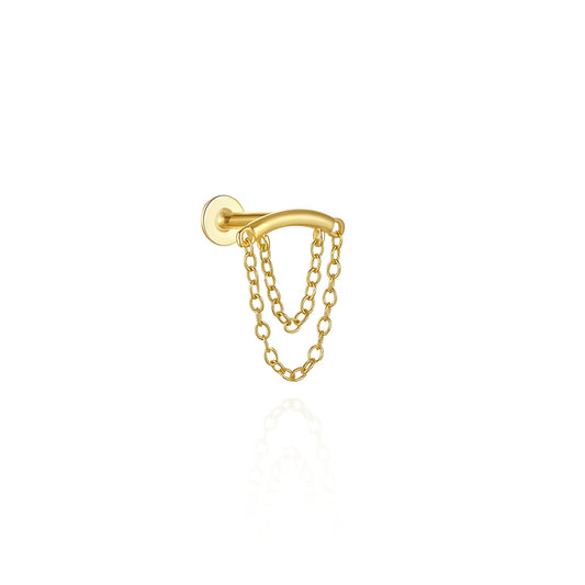 Duo Dangling Chain Flat Back Piercing Stud (16G)