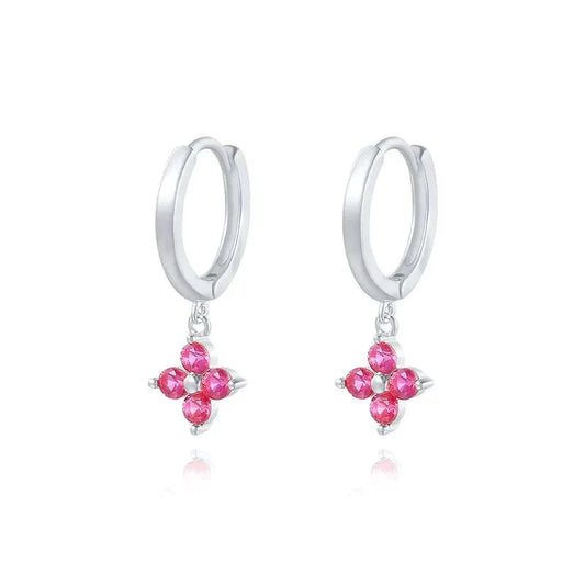 BLOOMING FLOWER HOOP EARRINGS - SILVER