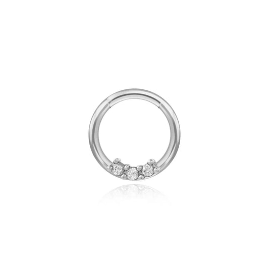 Minimal Trio CZ Hinged Hoop • Septum Ring