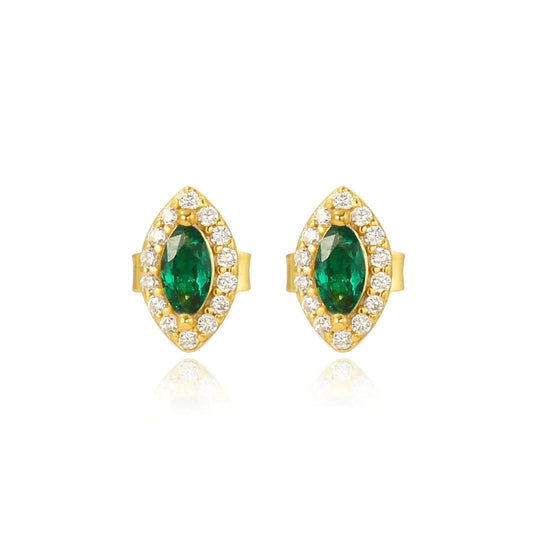 Luxe Oval Emerald Gemstone Stud Earrings