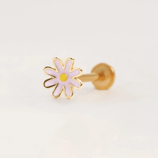 Pink Daisy Flower Flat Back Piercing Stud (16G)