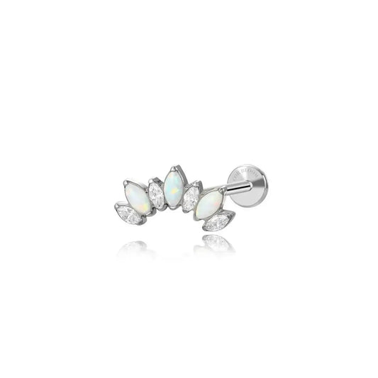 Implant Grade Titanium WHITE OPAL&CZ Flat Back EARRING