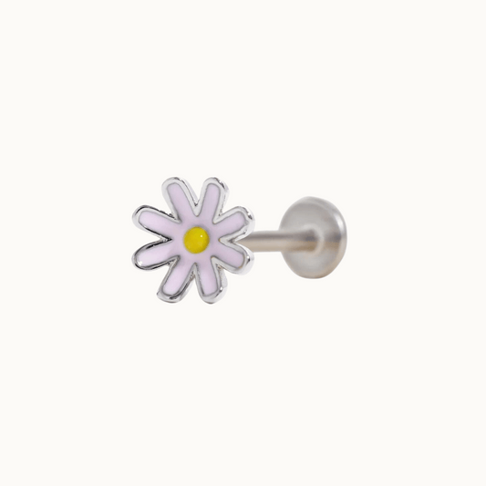 Pink Daisy Flower Flat Back Piercing Stud (16G)