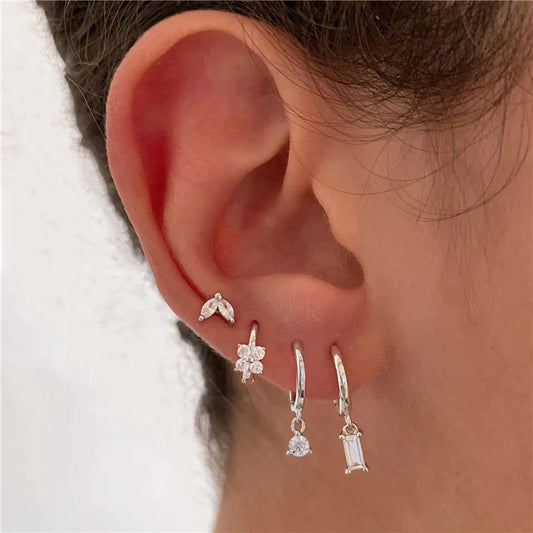 Vogue White Silver Earring Set