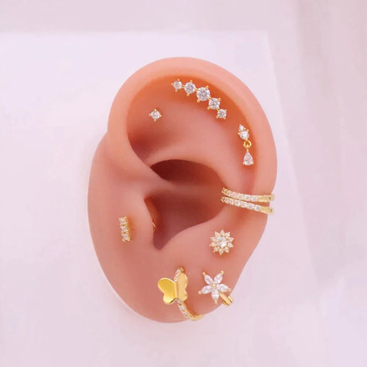 CRYSTAL CZ STARFISH FLOWER HUGGIE EARRING