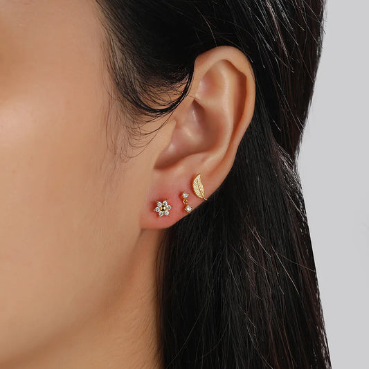 Leaf Me Alone Flat Back Stud Earring (18G)