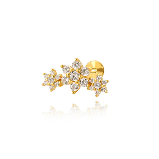 Triple Blooming Flower Flat Back Stud Earring (18G)