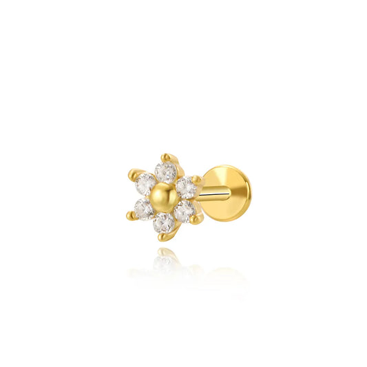 Crystal Flower Flat Back Stud Earring (18G)