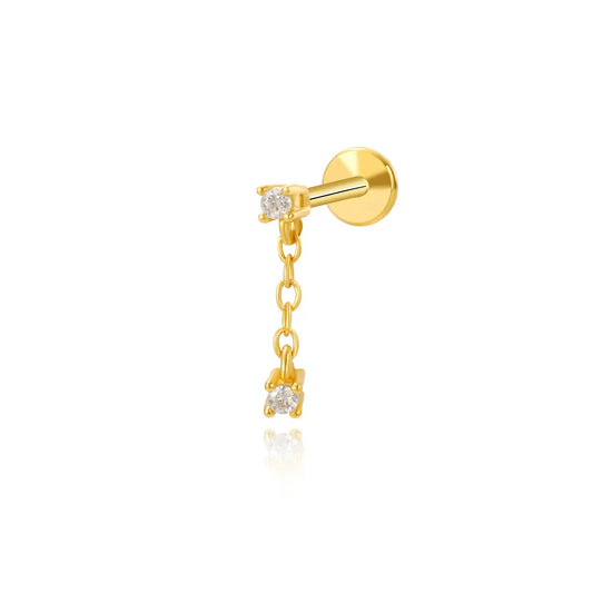 Mini orecchini pendenti con catena e diamanti a fondo piatto (18G)