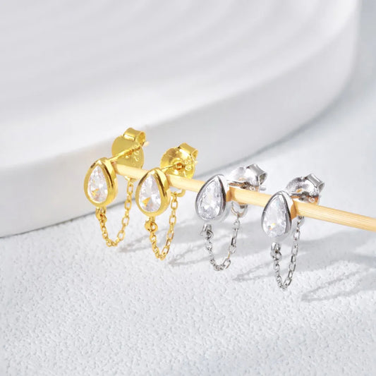 Crystal Waterdrop Connected Stud Earrings