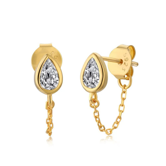 Crystal Waterdrop Connected Stud Earrings