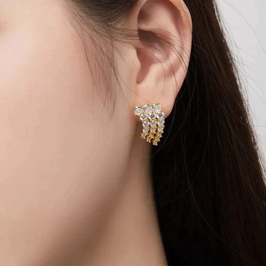 Triple Diamond Tassel Drop Earrings