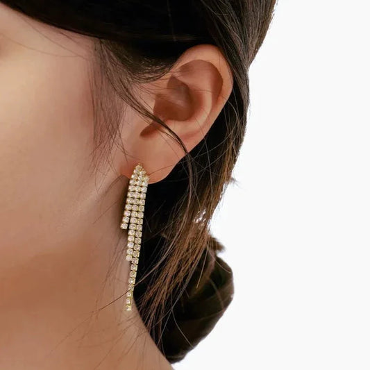 Luxe Diamond Dangling Tassel Drop Earrings