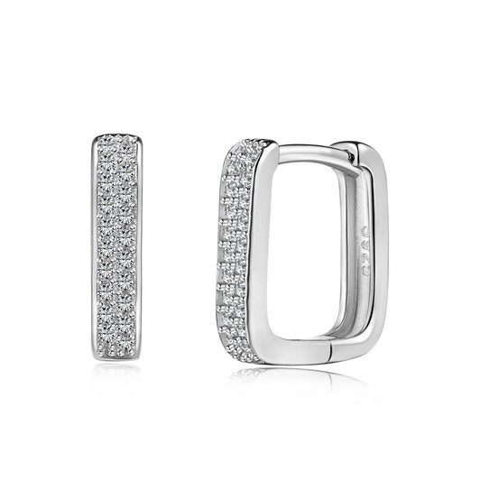 Luxe Pave Diamond Silver Hoop Earrings