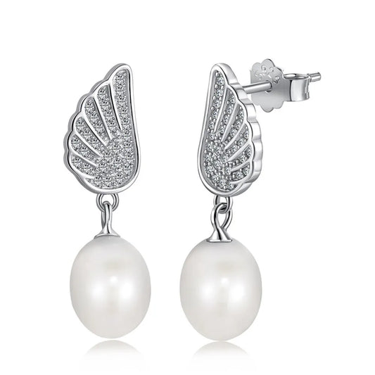 Angel's Wing Pearl Drop Earrings