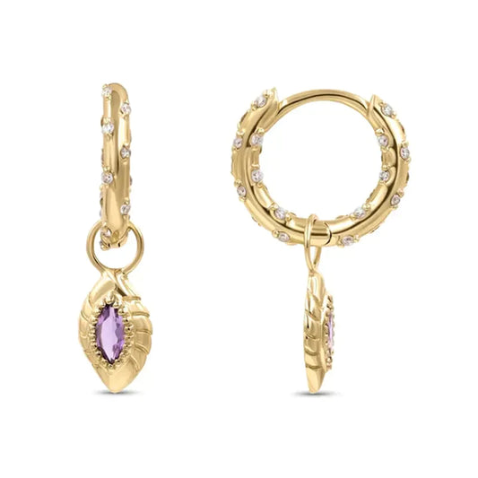 Violet Gem Seashell Hoop Earrings