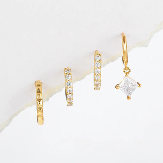 Simple Crystal Hoops Earring Set