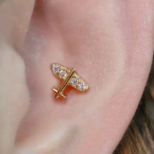 Airplane Barbell Stud Earrings (20G)